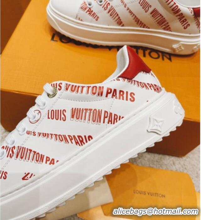 Perfect Louis Vuitton Time Out Signature Print Leather Sneakers 082030 White/Red