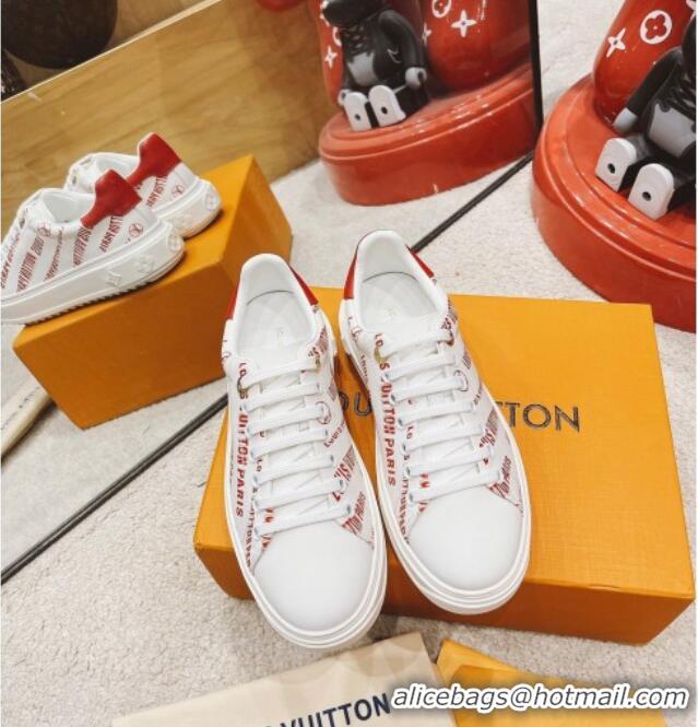 Perfect Louis Vuitton Time Out Signature Print Leather Sneakers 082030 White/Red