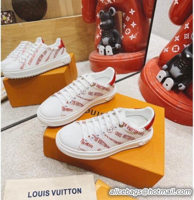 Perfect Louis Vuitton Time Out Signature Print Leather Sneakers 082030 White/Red