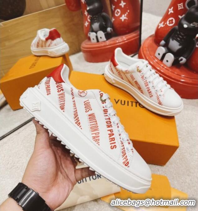 Perfect Louis Vuitton Time Out Signature Print Leather Sneakers 082030 White/Red