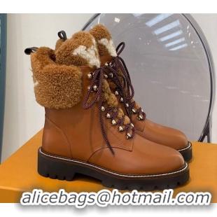 Good Quality Louis Vuitton Territory Flat Range Leather and Shearling Short Boots Brown 091733