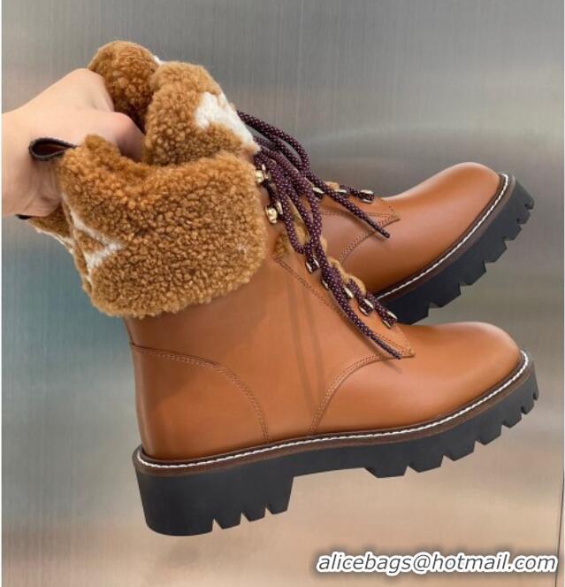 Good Quality Louis Vuitton Territory Flat Range Leather and Shearling Short Boots Brown 091733