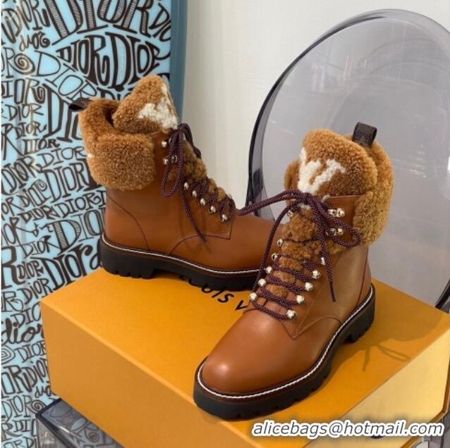 Good Quality Louis Vuitton Territory Flat Range Leather and Shearling Short Boots Brown 091733