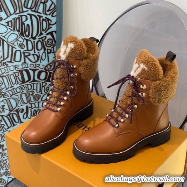 Good Quality Louis Vuitton Territory Flat Range Leather and Shearling Short Boots Brown 091733