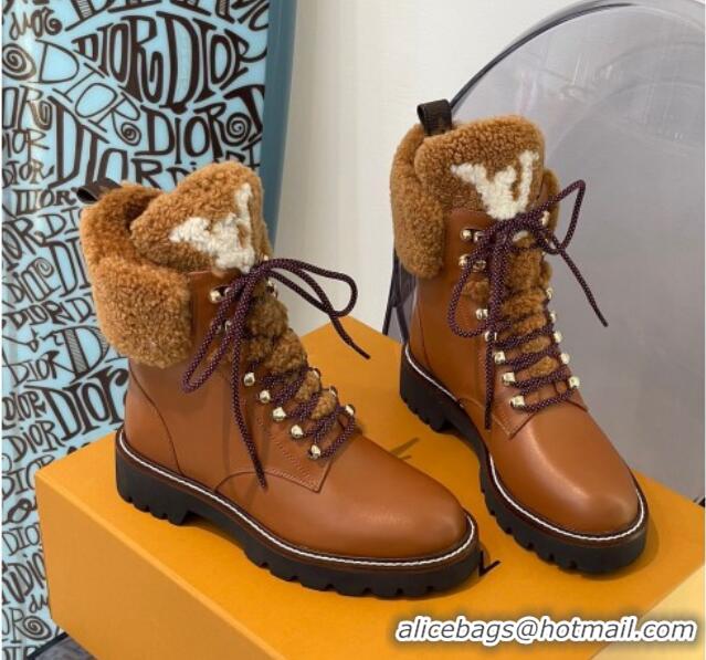 Good Quality Louis Vuitton Territory Flat Range Leather and Shearling Short Boots Brown 091733