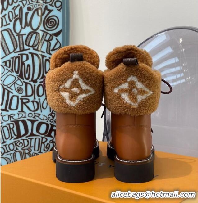 Good Quality Louis Vuitton Territory Flat Range Leather and Shearling Short Boots Brown 091733