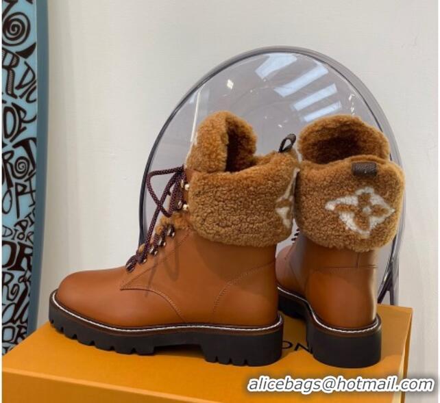 Good Quality Louis Vuitton Territory Flat Range Leather and Shearling Short Boots Brown 091733