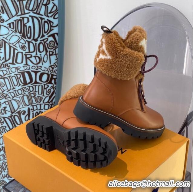 Good Quality Louis Vuitton Territory Flat Range Leather and Shearling Short Boots Brown 091733