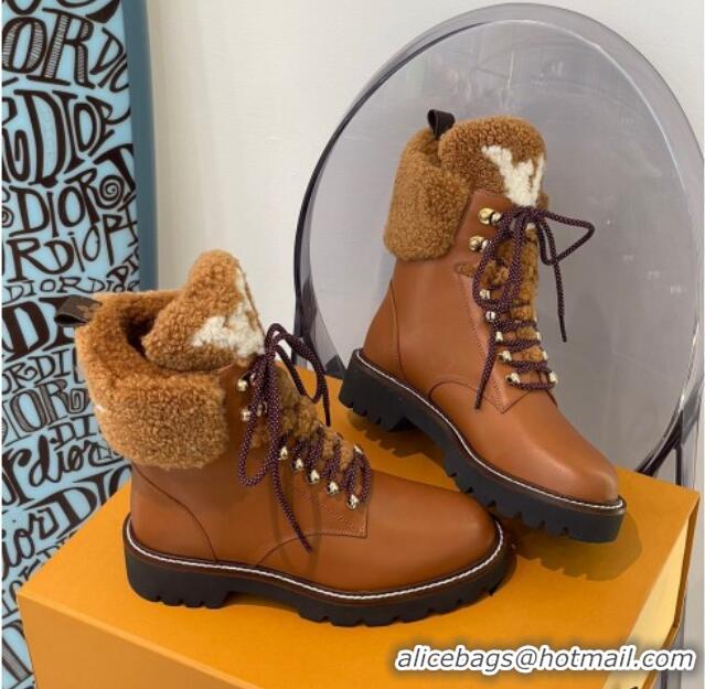 Good Quality Louis Vuitton Territory Flat Range Leather and Shearling Short Boots Brown 091733