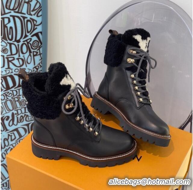 Crafted Louis Vuitton Territory Flat Range Leather and Shearling Short Boots 091733 Black