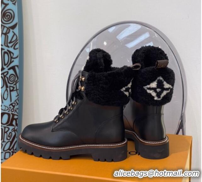 Crafted Louis Vuitton Territory Flat Range Leather and Shearling Short Boots 091733 Black