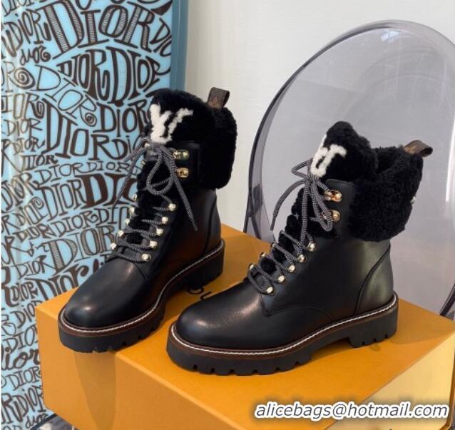 Crafted Louis Vuitton Territory Flat Range Leather and Shearling Short Boots 091733 Black