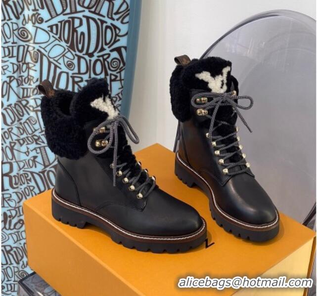 Crafted Louis Vuitton Territory Flat Range Leather and Shearling Short Boots 091733 Black