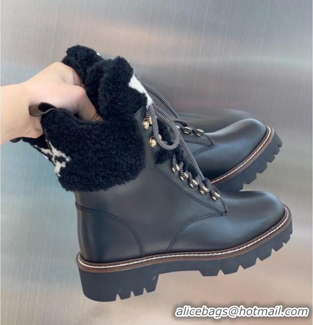 Crafted Louis Vuitton Territory Flat Range Leather and Shearling Short Boots 091733 Black