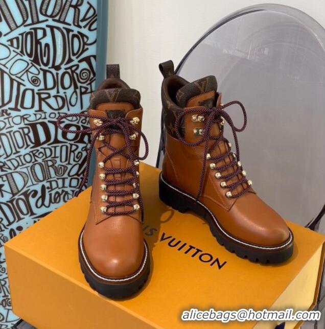 Best Price Louis Vuitton Territory Flat Range Leather and Monogram Short Boots 091735 Brown