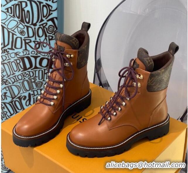 Best Price Louis Vuitton Territory Flat Range Leather and Monogram Short Boots 091735 Brown