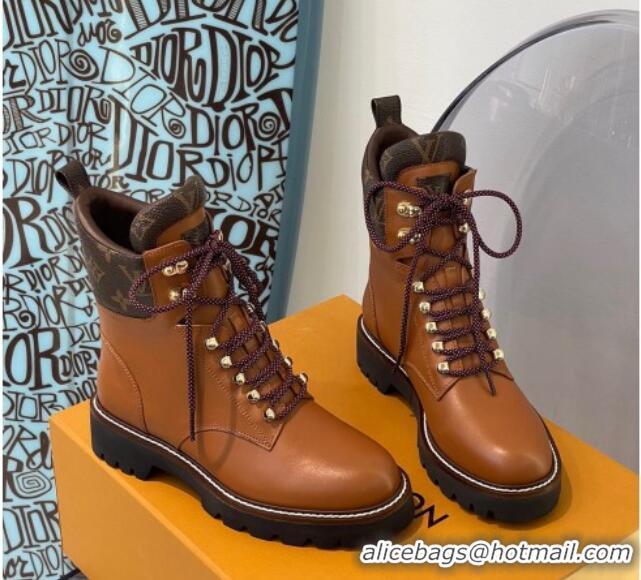 Best Price Louis Vuitton Territory Flat Range Leather and Monogram Short Boots 091735 Brown