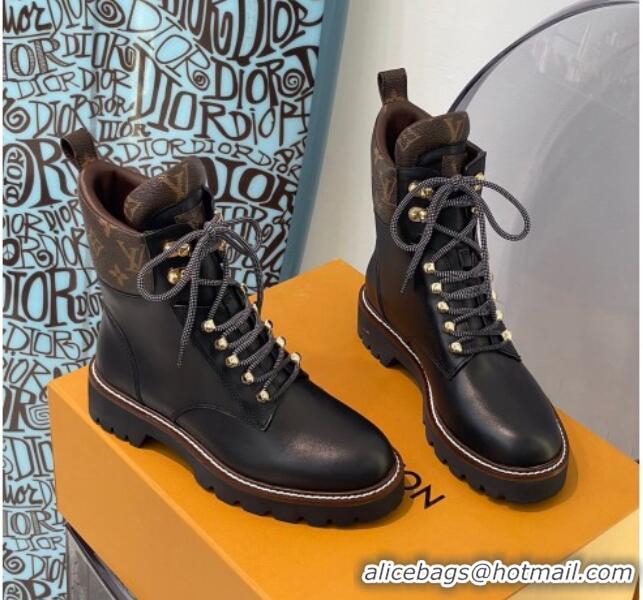 Top Quality Louis Vuitton Territory Flat Range Leather and Monogram Short Boots 091735 Black