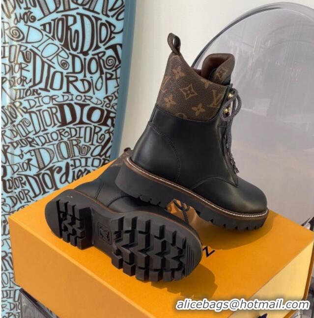 Top Quality Louis Vuitton Territory Flat Range Leather and Monogram Short Boots 091735 Black