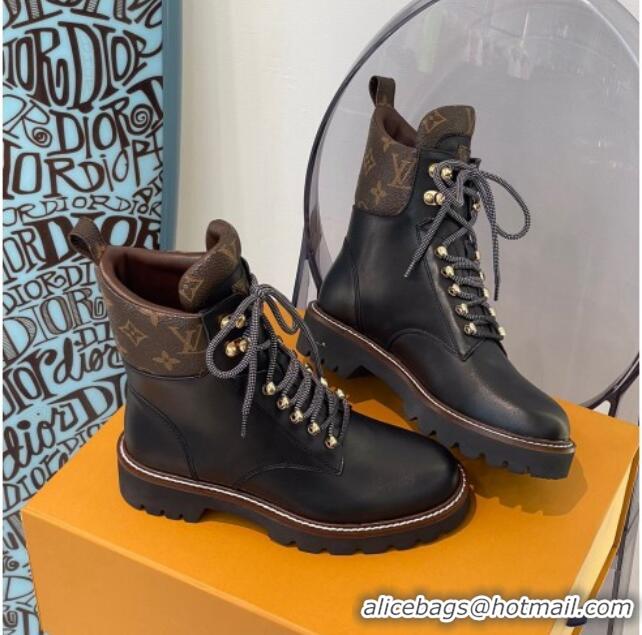 Top Quality Louis Vuitton Territory Flat Range Leather and Monogram Short Boots 091735 Black