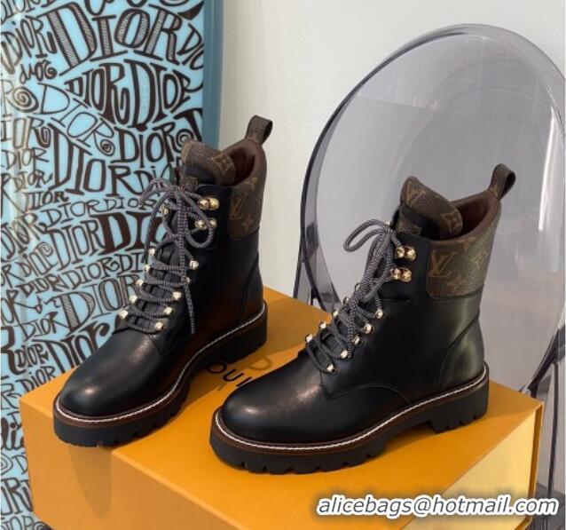 Top Quality Louis Vuitton Territory Flat Range Leather and Monogram Short Boots 091735 Black