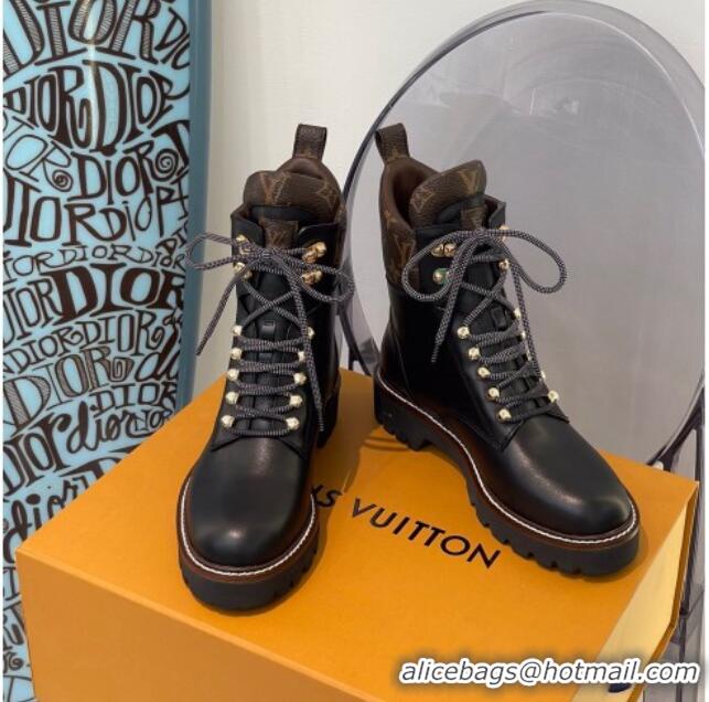 Top Quality Louis Vuitton Territory Flat Range Leather and Monogram Short Boots 091735 Black