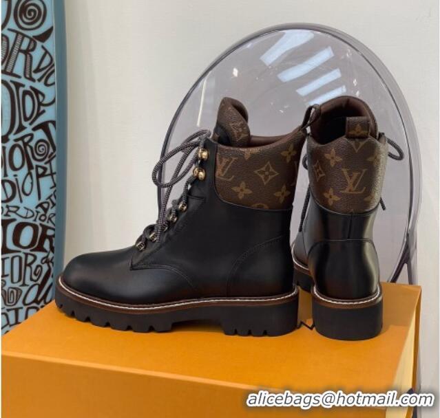 Top Quality Louis Vuitton Territory Flat Range Leather and Monogram Short Boots 091735 Black