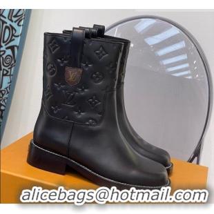 Top Quality Louis Vuitton Downtown Monogram Embossed Calfskin Ankle Boots 091821 Black