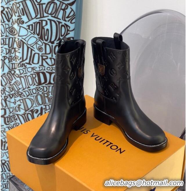 Top Quality Louis Vuitton Downtown Monogram Embossed Calfskin Ankle Boots 091821 Black