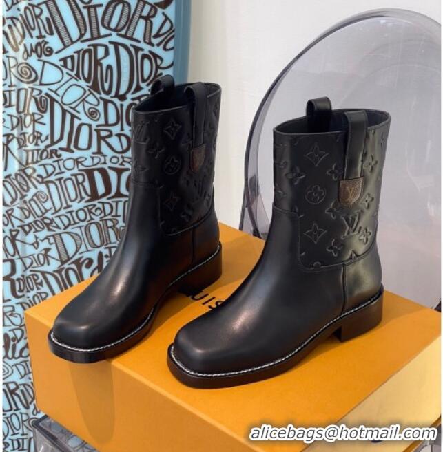 Top Quality Louis Vuitton Downtown Monogram Embossed Calfskin Ankle Boots 091821 Black