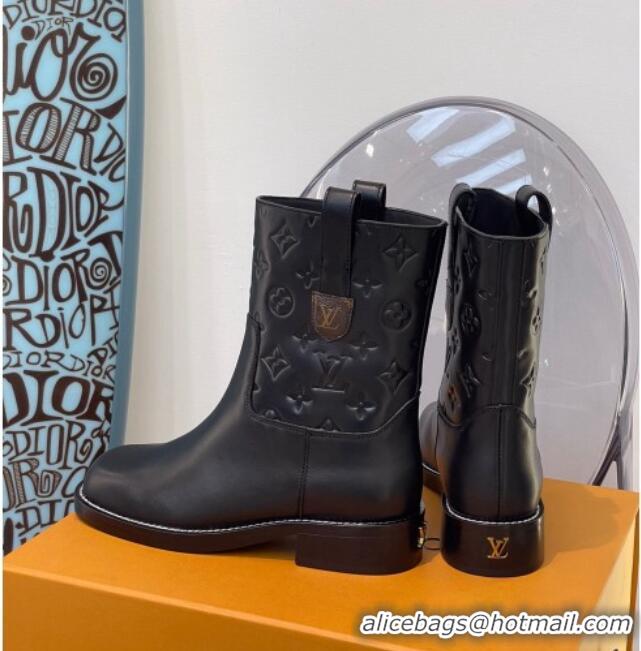 Top Quality Louis Vuitton Downtown Monogram Embossed Calfskin Ankle Boots 091821 Black