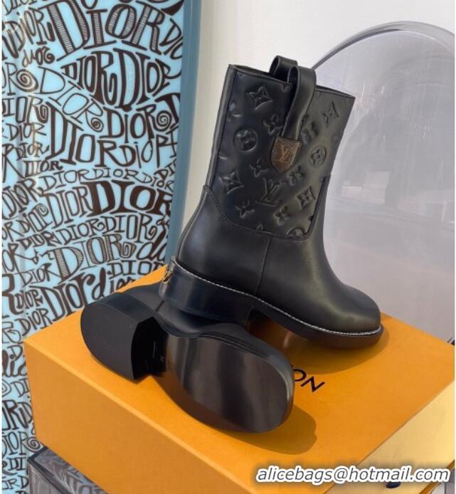 Top Quality Louis Vuitton Downtown Monogram Embossed Calfskin Ankle Boots 091821 Black