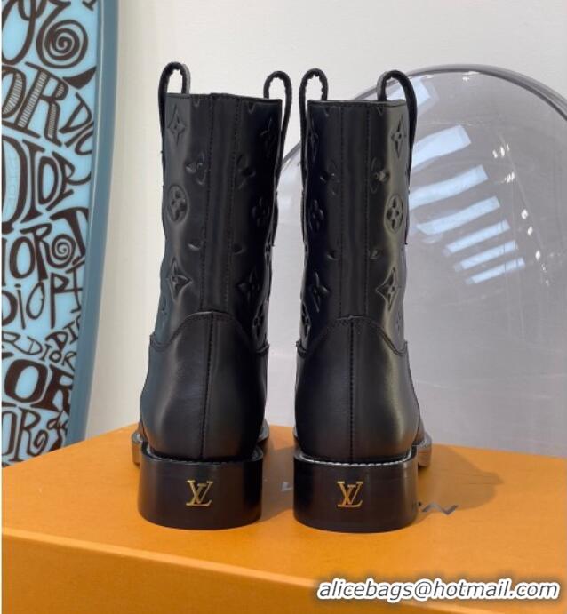 Top Quality Louis Vuitton Downtown Monogram Embossed Calfskin Ankle Boots 091821 Black