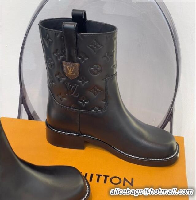 Top Quality Louis Vuitton Downtown Monogram Embossed Calfskin Ankle Boots 091821 Black