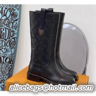 Popular Louis Vuitton Downtown Monogram Embossed Calfskin Half Boots 091822 Black