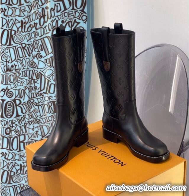 Popular Louis Vuitton Downtown Monogram Embossed Calfskin Half Boots 091822 Black