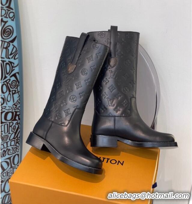 Popular Louis Vuitton Downtown Monogram Embossed Calfskin Half Boots 091822 Black