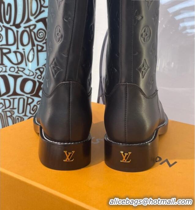 Popular Louis Vuitton Downtown Monogram Embossed Calfskin Half Boots 091822 Black