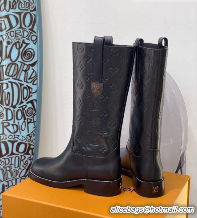 Popular Louis Vuitton Downtown Monogram Embossed Calfskin Half Boots 091822 Black