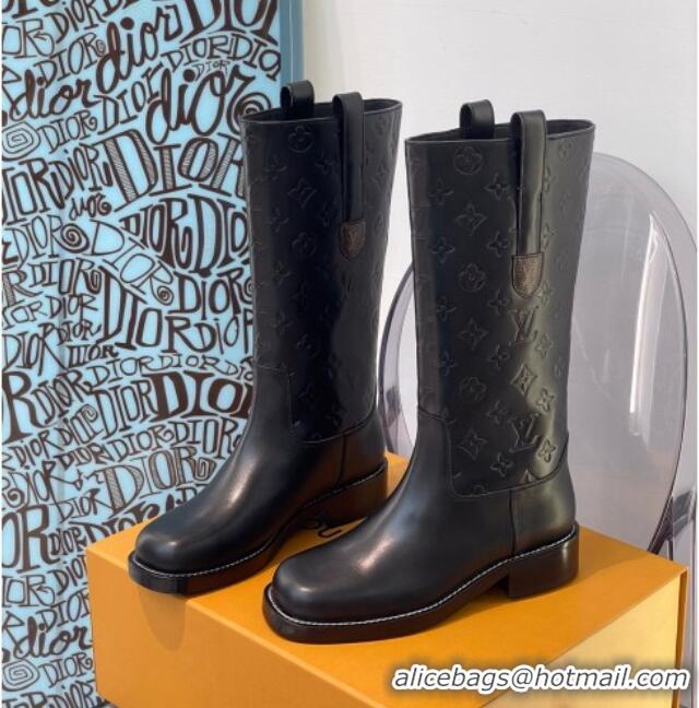 Popular Louis Vuitton Downtown Monogram Embossed Calfskin Half Boots 091822 Black