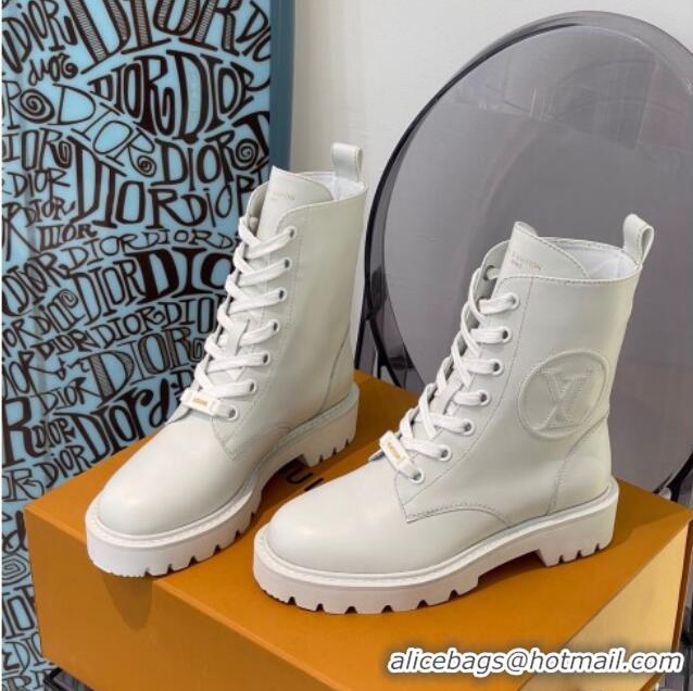 Custom Louis Vuitton Territory Flat Range Calfskin Short Boots 091831 All White 2021