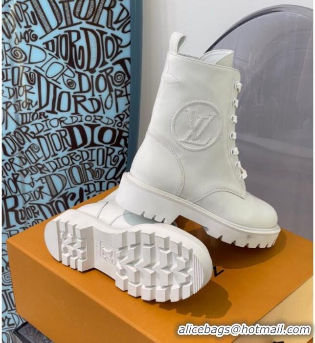 Custom Louis Vuitton Territory Flat Range Calfskin Short Boots 091831 All White 2021