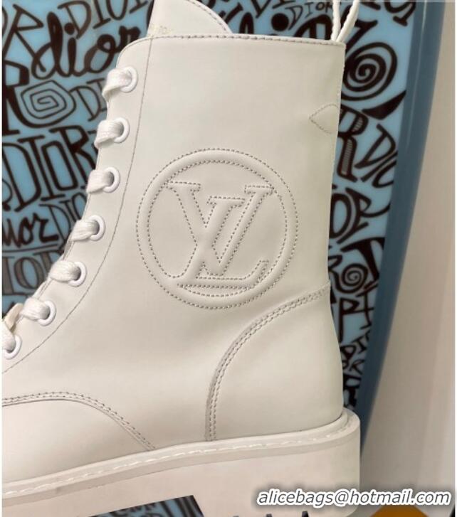 Custom Louis Vuitton Territory Flat Range Calfskin Short Boots 091831 All White 2021