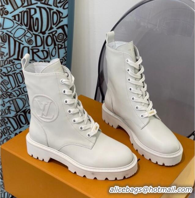 Custom Louis Vuitton Territory Flat Range Calfskin Short Boots 091831 All White 2021