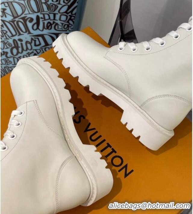 Custom Louis Vuitton Territory Flat Range Calfskin Short Boots 091831 All White 2021