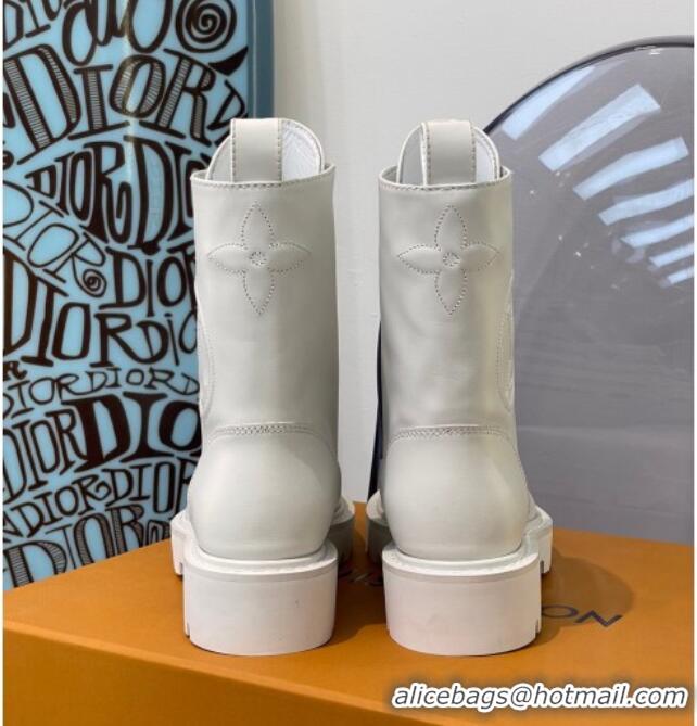 Custom Louis Vuitton Territory Flat Range Calfskin Short Boots 091831 All White 2021