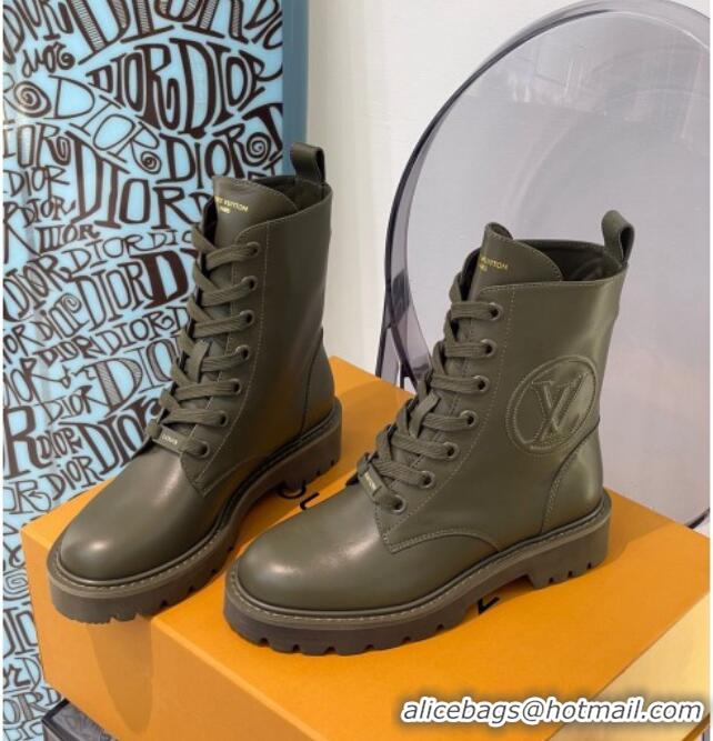 Best Luxury Louis Vuitton Territory Flat Range Calfskin Short Boots 091831 All Green 2021