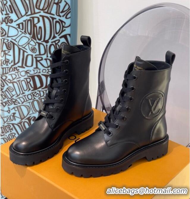 Top Quality Louis Vuitton Territory Flat Range Calfskin Short Boots 091831 All Black 2021