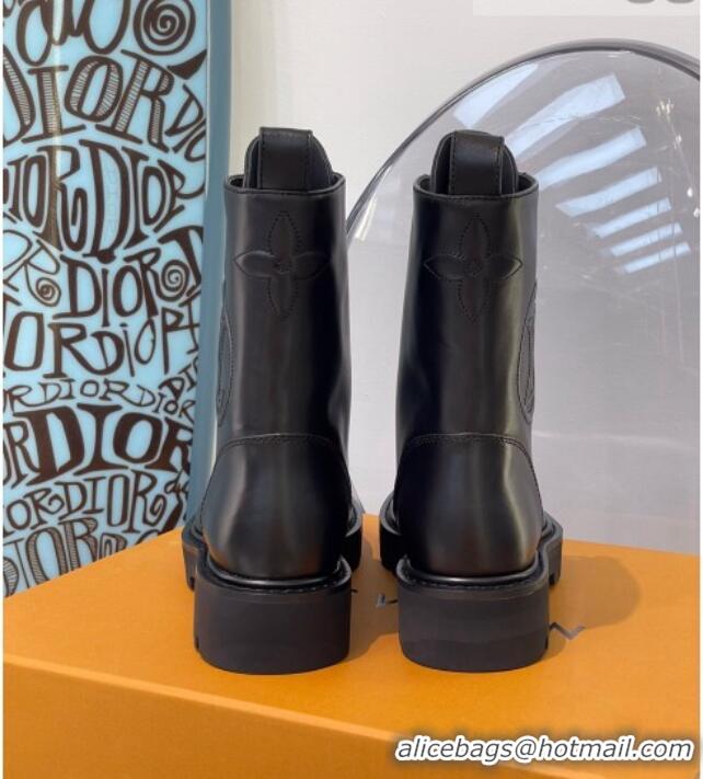 Top Quality Louis Vuitton Territory Flat Range Calfskin Short Boots 091831 All Black 2021