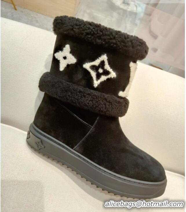 Super Quality Louis Vuitton Suede Wool Boots LVB2301 Black 2021 